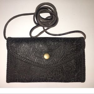 Black leather crossbody wallet